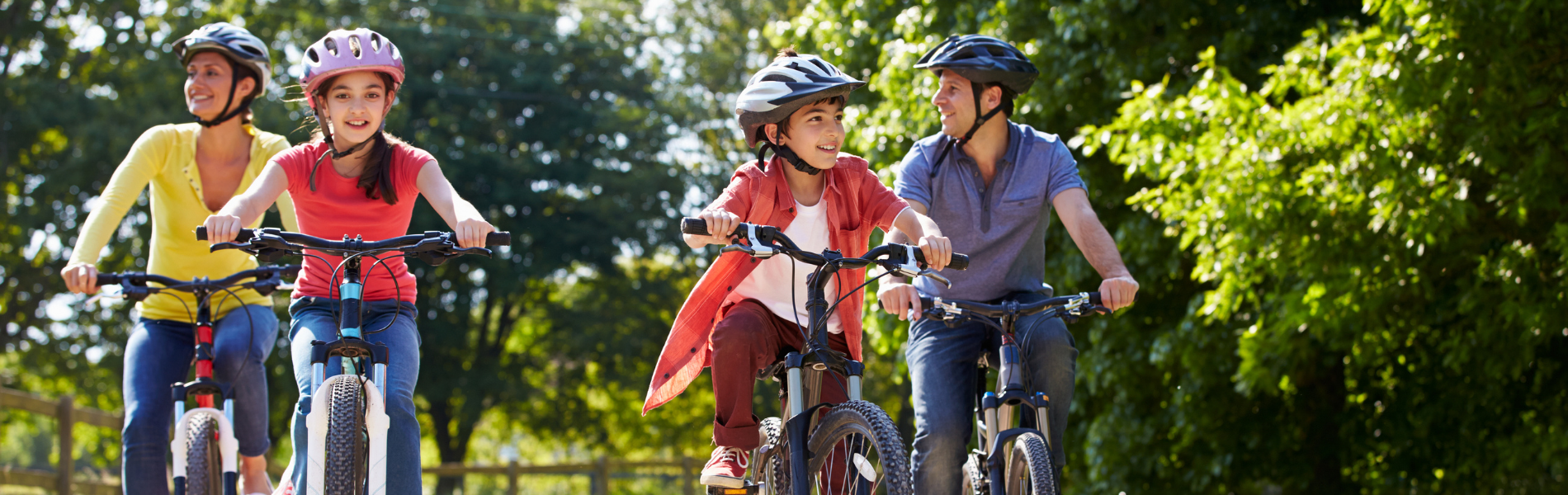 family riding bikes