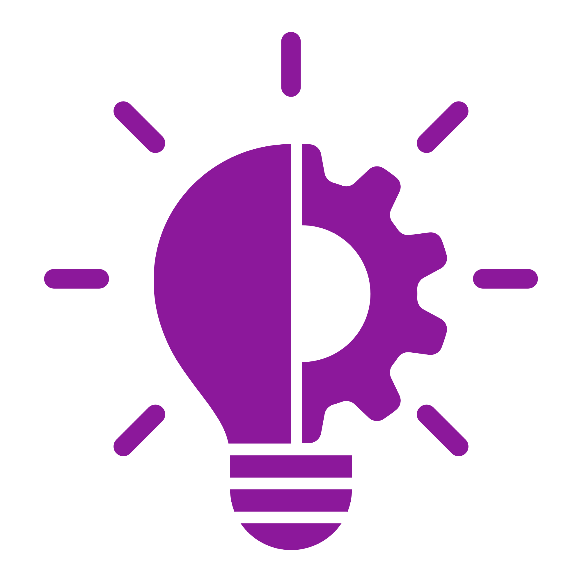 Icon image of a lightbulb and a gear in motion.